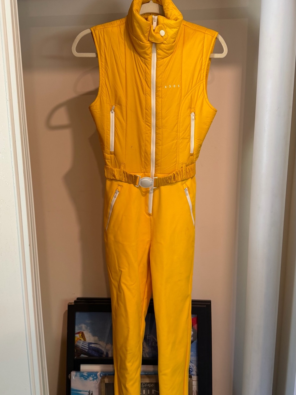 NILS Yellow Sleeveless Puffer Jumpsuit with Belt